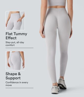 Bezszwowe legginsy z wysokim stanem, kontrolą brzucha, podnoszące pośladki z kieszenią do jogi