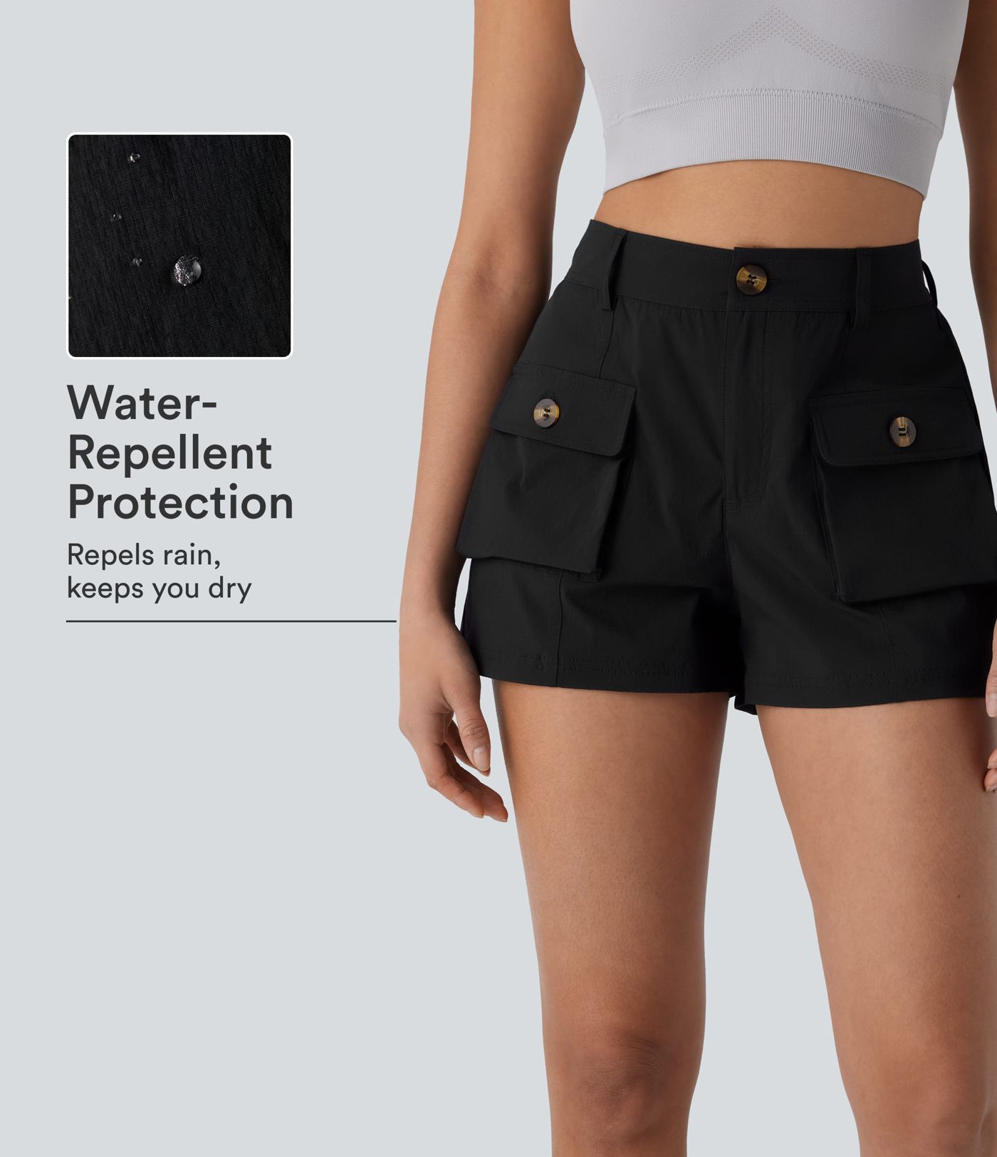 Vandafvisende vandreshorts med lynlås i mellemhøjde og ripstop-materiale Vandafvisende vandreshorts med lynlås i mellemhøjde og ripstop-materiale