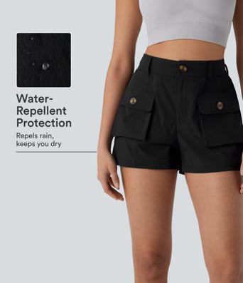 Vandafvisende vandreshorts med lynlås i mellemhøjde og ripstop-materiale Vandafvisende vandreshorts med lynlås i mellemhøjde og ripstop-materiale