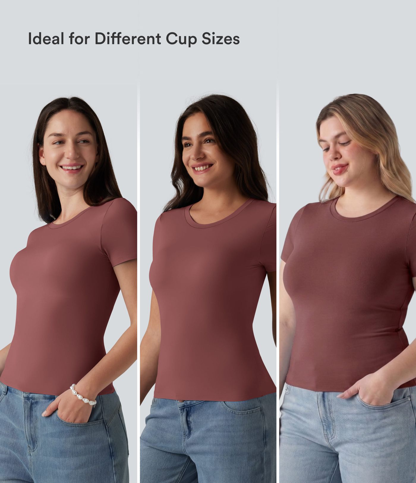 Scoop Neck Short Sleeve Built-in Bra Casual T-Shirt