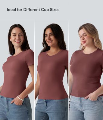 Scoop Neck Short Sleeve Built-in Bra Casual T-Shirt