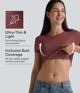 Scoop Neck Short Sleeve Built-in Bra Casual T-Shirt