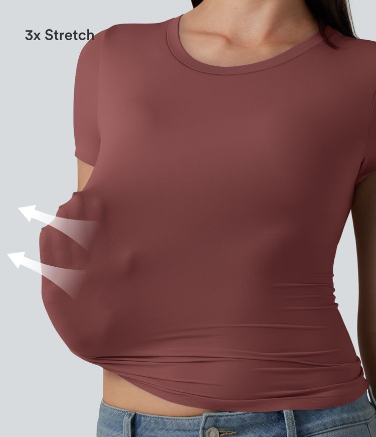 Scoop Neck Short Sleeve Built-in Bra Casual T-Shirt