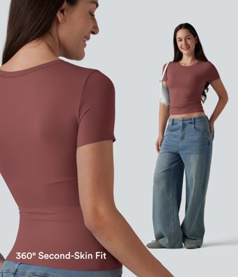 Scoop Neck Short Sleeve Built-in Bra Casual T-Shirt