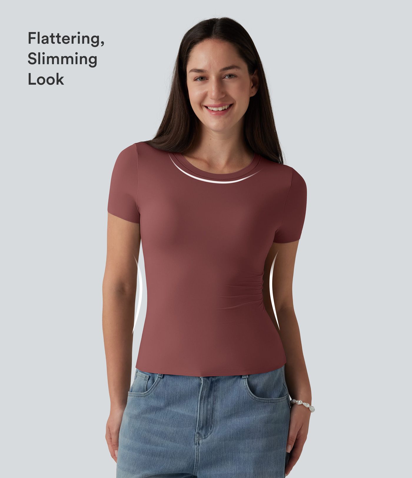 Scoop Neck Short Sleeve Built-in Bra Casual T-Shirt