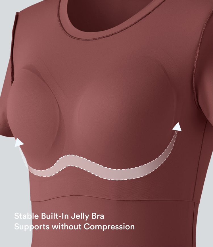 Scoop Neck Short Sleeve Built-in Bra Casual T-Shirt