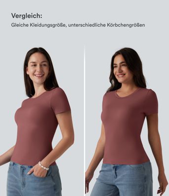 Lässiges T-Shirt mit Rundhalsausschnitt, kurzen Ärmeln und integriertem BH - B-DD Cups Lässiges T-Shirt mit Rundhalsausschnitt, kurzen Ärmeln und integriertem BH - B-DD Cups