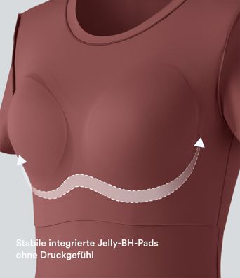 Lässiges T-Shirt mit Rundhalsausschnitt, kurzen Ärmeln und integriertem BH - B-DD Cups Lässiges T-Shirt mit Rundhalsausschnitt, kurzen Ärmeln und integriertem BH - B-DD Cups