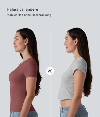 Lässiges T-Shirt mit Rundhalsausschnitt, kurzen Ärmeln und integriertem BH - B-DD Cups Lässiges T-Shirt mit Rundhalsausschnitt, kurzen Ärmeln und integriertem BH - B-DD Cups