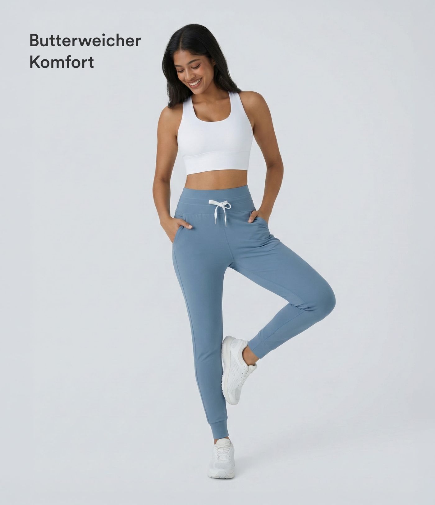 Softlyzero™ Plush Jogginghose mit hohem Bund, Kordelzug, Seitentasche, schlichte Jogginghose in voller Länge