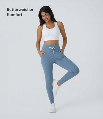 Softlyzero™ Plush Jogginghose mit hohem Bund, Kordelzug, Seitentasche, schlichte Jogginghose in voller Länge