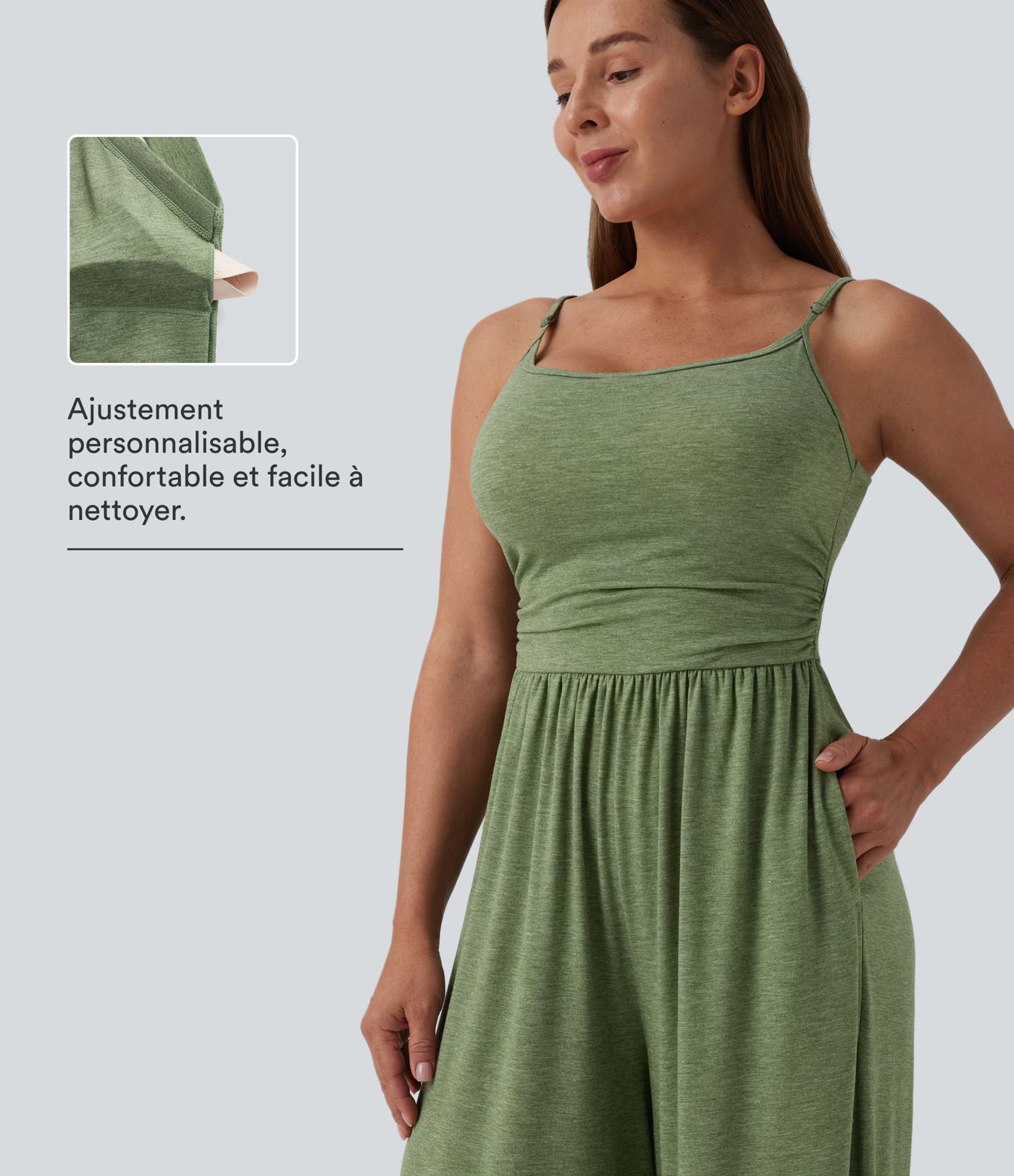 Lässiger Jumpsuit mit verstellbaren Trägern, Raffung, weitem Bein, meliertem Stoff und Taschen - Easy Peezy