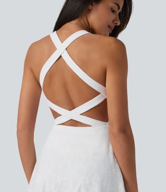 SoftlyZero™ QuickDry — robe active mini évasée 2-en-1 pour yoga avec soutien-gorge intégré, dentelle contrastée et poches — Édition Easy Peezy