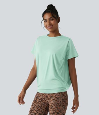 Haut de sport col rond manches courtes toucher frais avec fronces – UPF 50+ Haut de sport col rond manches courtes toucher frais avec fronces – UPF 50+
