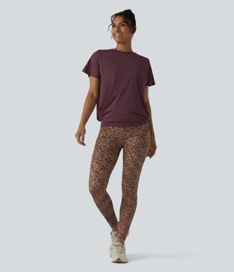 Round Neck Short Sleeve Ruched Cool Touch Yoga Sports Top-UPF50+