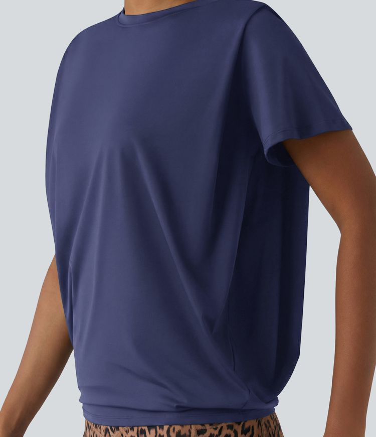 Haut de sport col rond manches courtes toucher frais avec fronces – UPF 50+ Haut de sport col rond manches courtes toucher frais avec fronces – UPF 50+