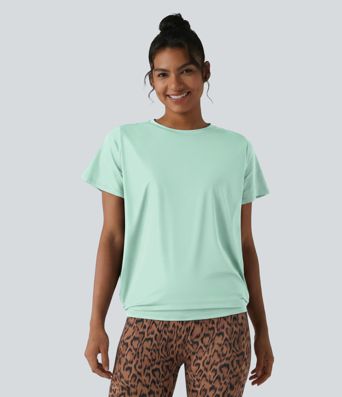 Haut de sport col rond manches courtes toucher frais avec fronces – UPF 50+ Haut de sport col rond manches courtes toucher frais avec fronces – UPF 50+