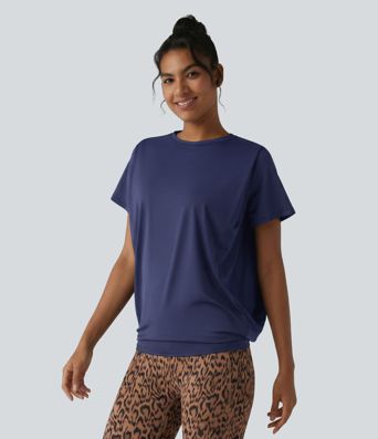 Haut de sport col rond manches courtes toucher frais avec fronces – UPF 50+ Haut de sport col rond manches courtes toucher frais avec fronces – UPF 50+