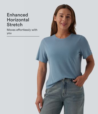 Round Neck Short Sleeve Relaxed Casual Wool-Blend T-Shirt