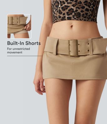Super Low Rise Belted 2-in-1 Micro Casual Chino Cotton Skirt