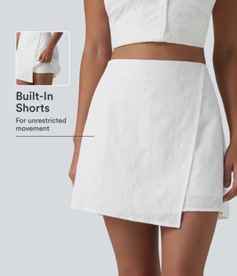 Falda mini de talle alto 2 en 1 con bordado, corte en A estilo resort