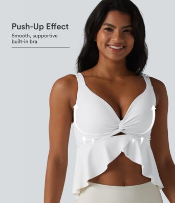 Halara UltraSculpt™ V Neck Push-Up Non-Removable Pad Ruffle Hem Yoga Tank Top