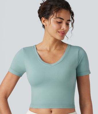 OneForm Seamless Flow - Yoga-Sport-Top mit V-Ausschnitt, kurzen Ärmeln und integriertem BH