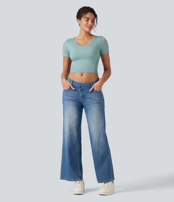 OneForm Seamless Flow - Yoga-Sport-Top mit V-Ausschnitt, kurzen Ärmeln und integriertem BH