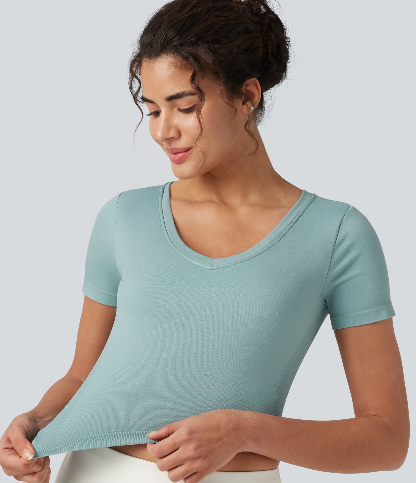 OneForm Seamless Flow - Yoga-Sport-Top mit V-Ausschnitt, kurzen Ärmeln und integriertem BH