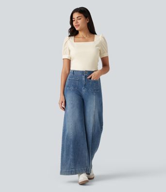 Square Neck Puff Sleeve Texture Work Blouse