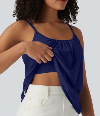 Caraco décontracté 2-en-1 froncé avec brassière intégrée bretelles réglables Caraco décontracté 2-en-1 froncé avec brassière intégrée bretelles réglables