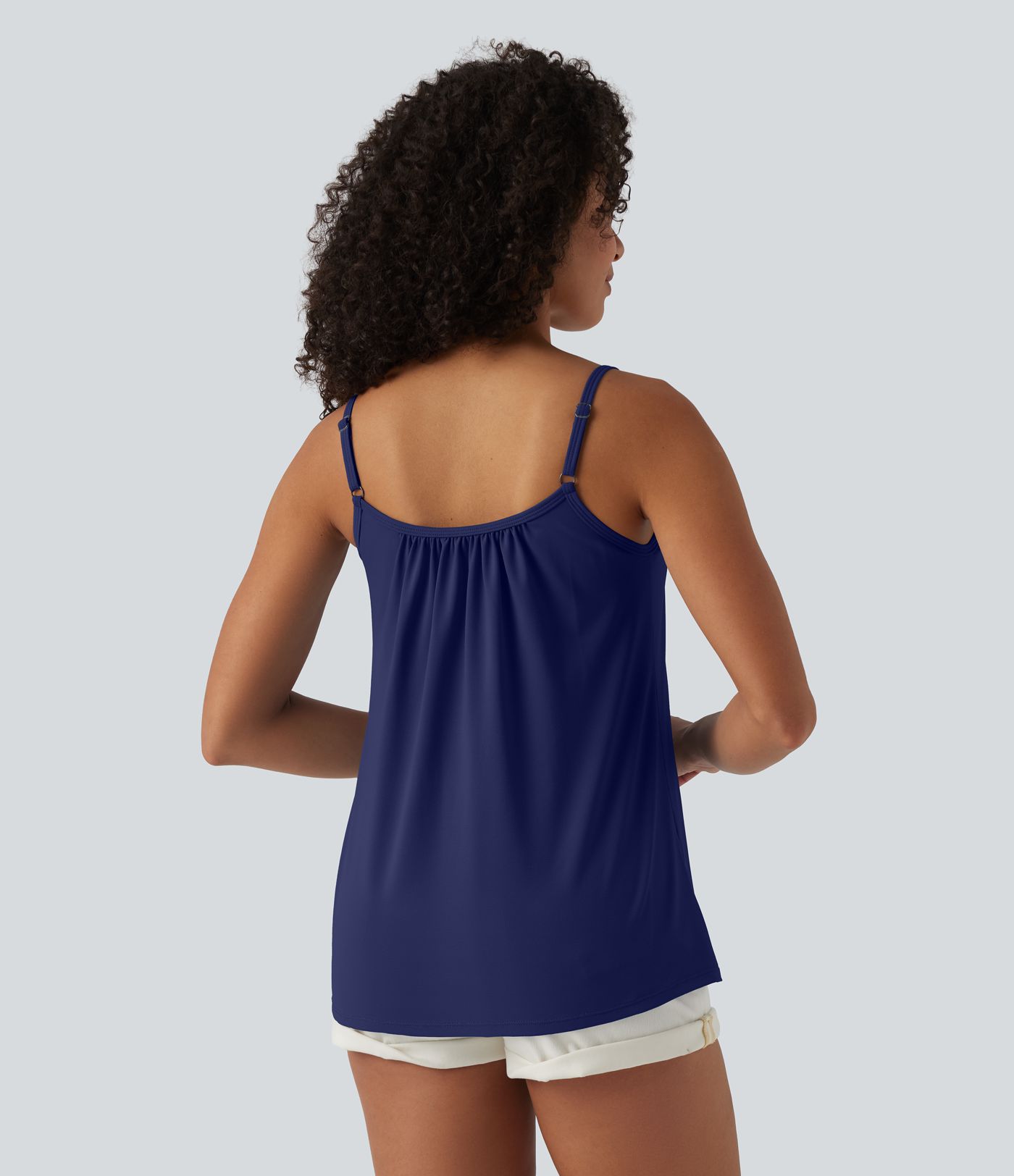 Caraco décontracté 2-en-1 froncé avec brassière intégrée bretelles réglables Caraco décontracté 2-en-1 froncé avec brassière intégrée bretelles réglables