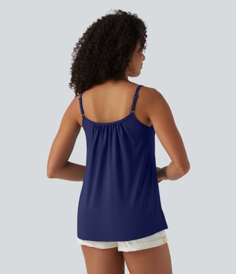 Caraco décontracté 2-en-1 froncé avec brassière intégrée bretelles réglables Caraco décontracté 2-en-1 froncé avec brassière intégrée bretelles réglables