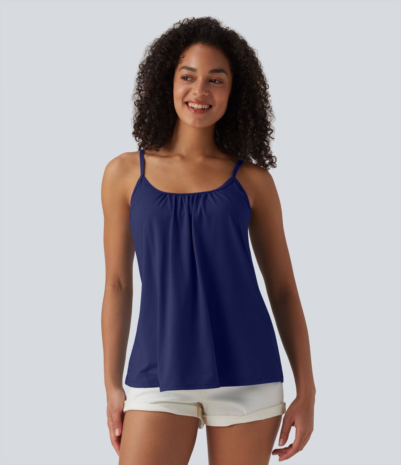 Caraco décontracté 2-en-1 froncé avec brassière intégrée bretelles réglables Caraco décontracté 2-en-1 froncé avec brassière intégrée bretelles réglables