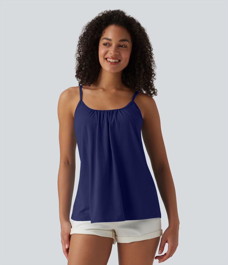 Caraco décontracté 2-en-1 froncé avec brassière intégrée bretelles réglables Caraco décontracté 2-en-1 froncé avec brassière intégrée bretelles réglables
