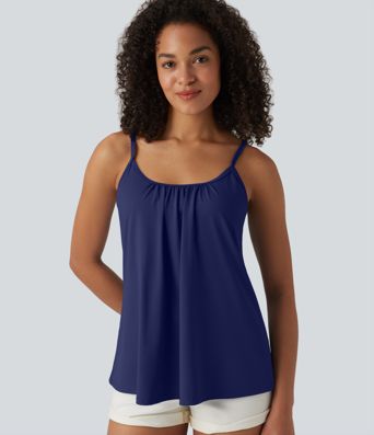 Caraco décontracté 2-en-1 froncé avec brassière intégrée bretelles réglables Caraco décontracté 2-en-1 froncé avec brassière intégrée bretelles réglables