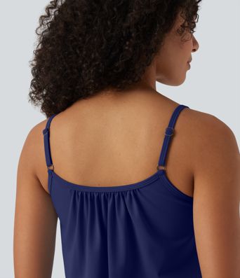 Caraco décontracté 2-en-1 froncé avec brassière intégrée bretelles réglables Caraco décontracté 2-en-1 froncé avec brassière intégrée bretelles réglables