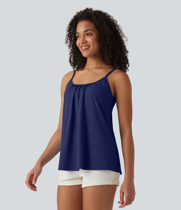 Caraco décontracté 2-en-1 froncé avec brassière intégrée bretelles réglables Caraco décontracté 2-en-1 froncé avec brassière intégrée bretelles réglables