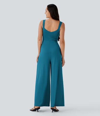 U Back Sleeveless Casual Jumpsuit with Pockets U Back Sleeveless Casual Jumpsuit with Pockets