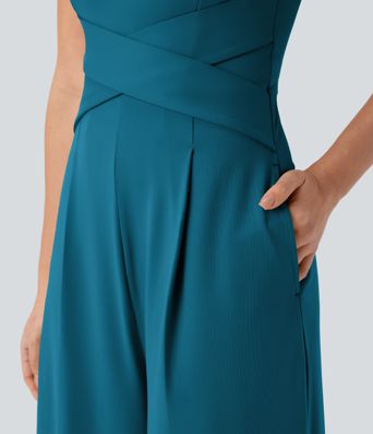 U Back Sleeveless Casual Jumpsuit with Pockets U Back Sleeveless Casual Jumpsuit with Pockets