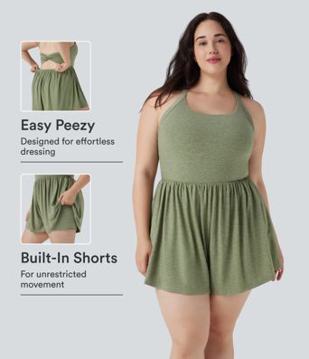 2-in-1 Plus Size Romper with Pockets-Easy Peezy Edition