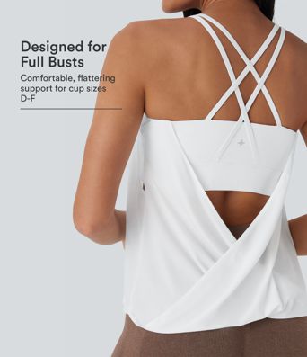 Double Straps Pleated Quick Dry Yoga Cami Top D-F Cups