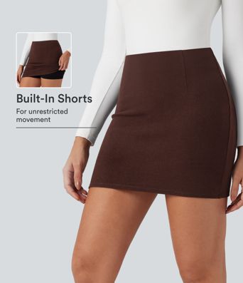 Jupe mini moulante 2-en-1 en maille côtelée à taille haute, style décontracté