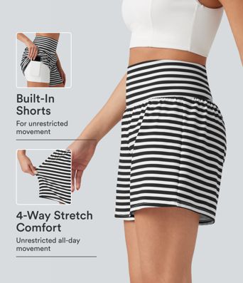 High Waisted 2-in-1 Stripe Shorts 5'' with Pockets