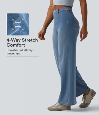 Halara Flex™ Curvy High Waisted Tummy Control Wide Leg Casual Jeans with Pockets