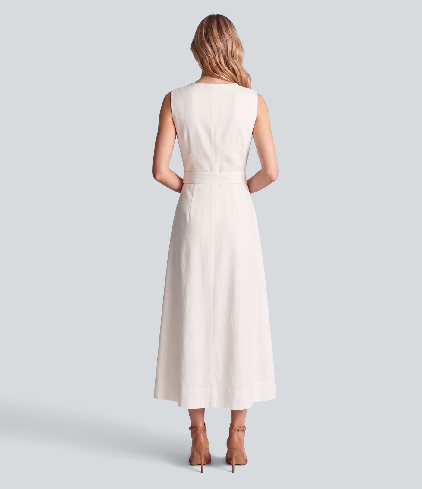 Ärmelloses Midikleid in Leinenoptik mit V-Ausschnitt