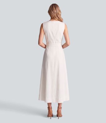 Ärmelloses Midikleid in Leinenoptik mit V-Ausschnitt
