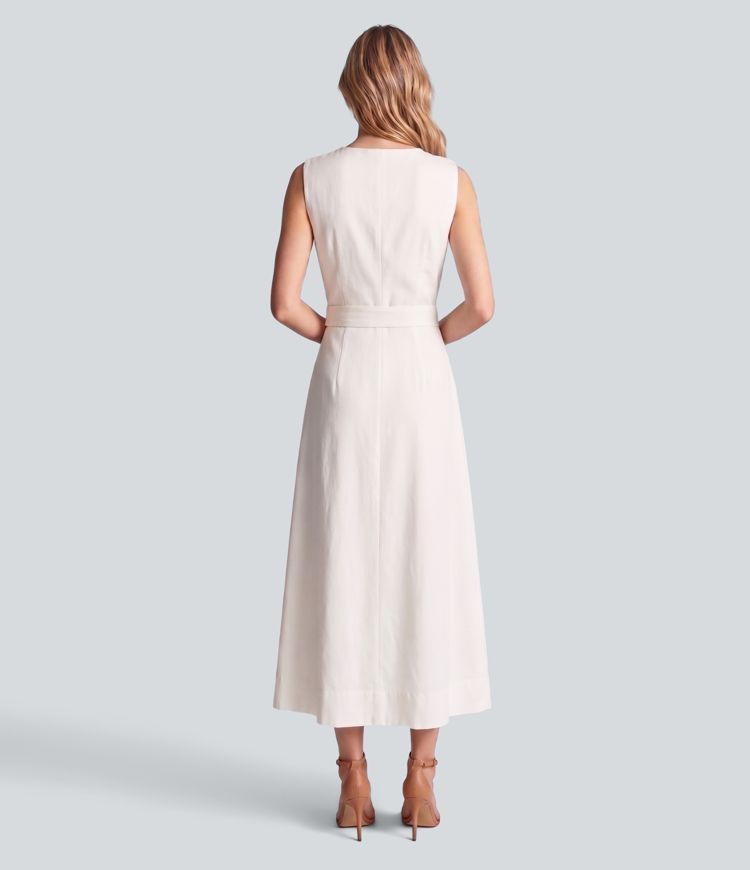 Ärmelloses Midikleid in Leinenoptik mit V-Ausschnitt