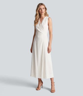 Ärmelloses Midikleid in Leinenoptik mit V-Ausschnitt