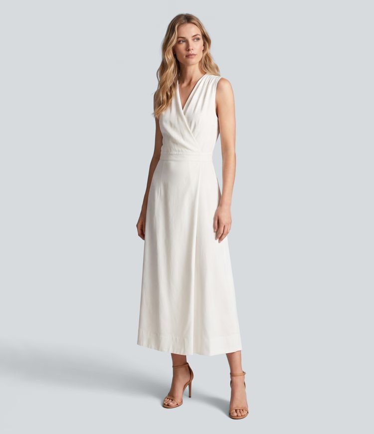 Ärmelloses Midikleid in Leinenoptik mit V-Ausschnitt